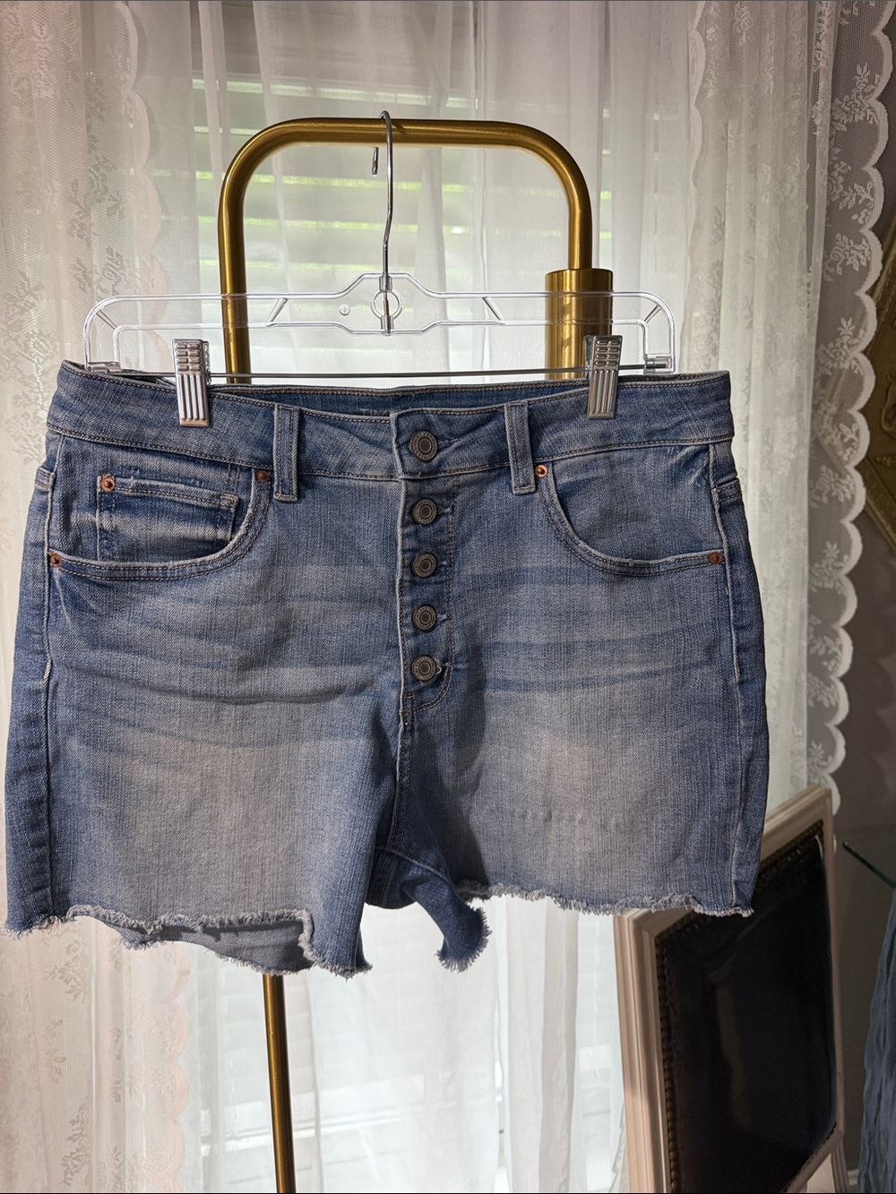 Time and Tru Light Blue Button-Front Denim Shorts